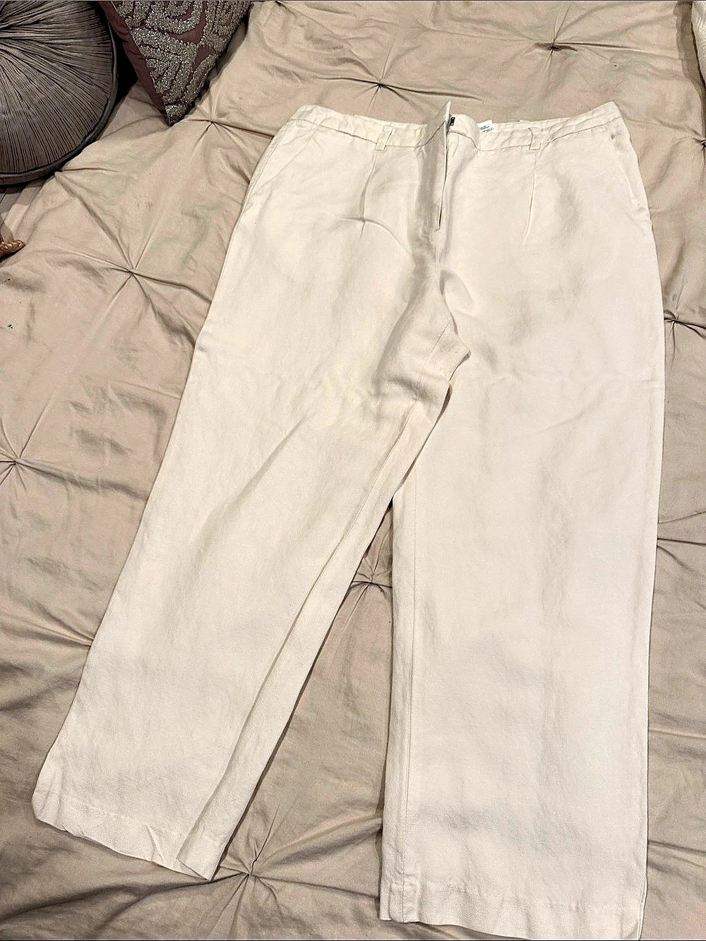 H&M Straight Leg Linen Blend Pants in White Size 14